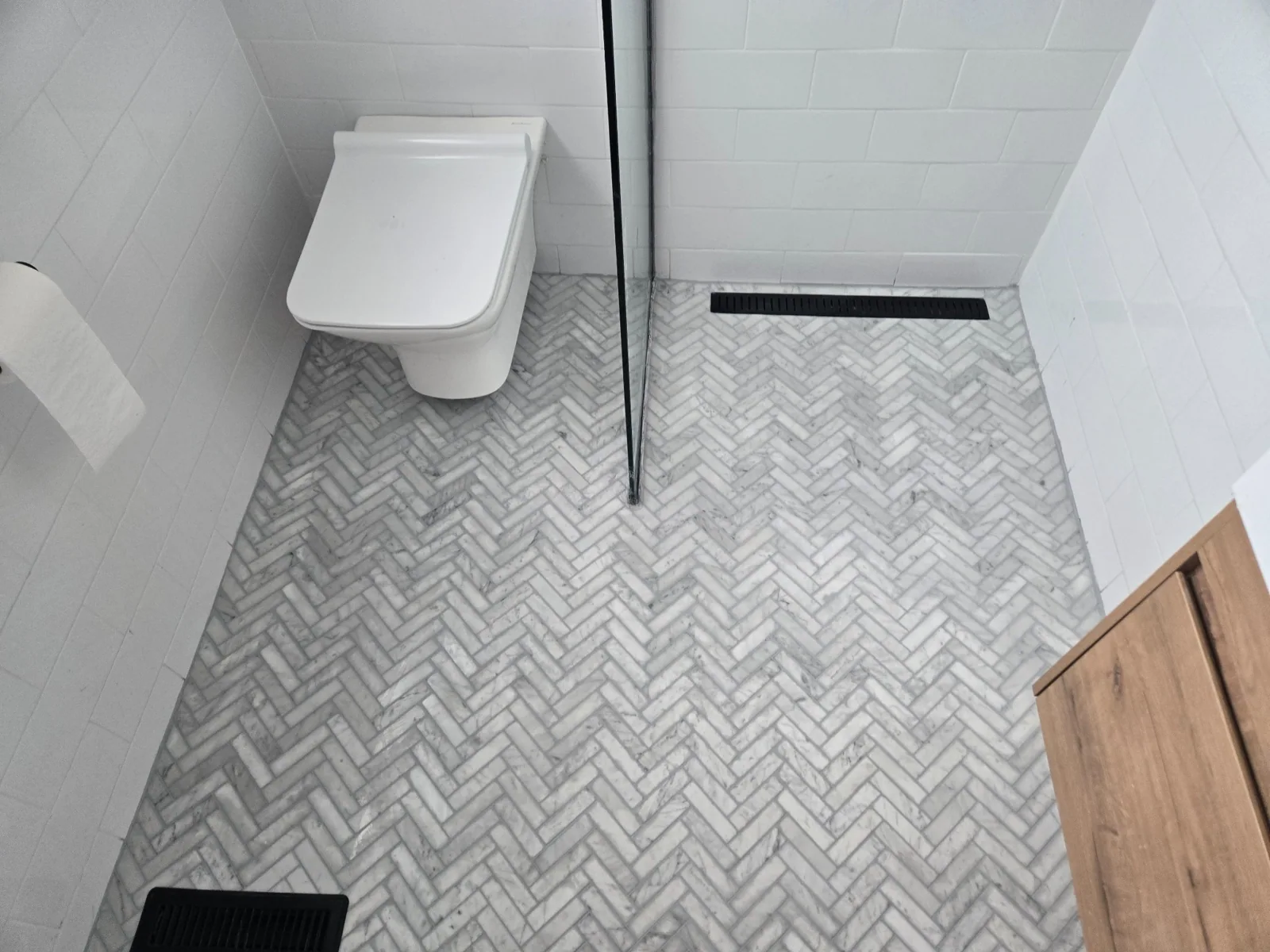Completed bathroom floor tile renovation
